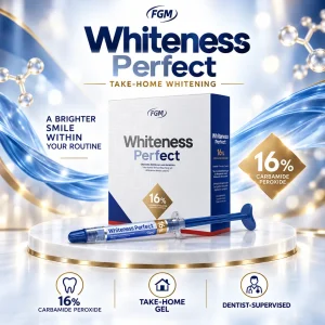 جعبه و سرنگ ژل FGM Whiteness Perfect ۱۶٪ با زمینه آبی و سفید
