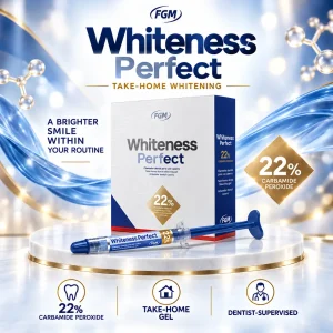 جعبه و سرنگ ژل FGM Whiteness Perfect ۲۲٪ با زمینه آبی و سفید