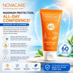 تیوب نارنجی ضدآفتاب SPF60 نواکر روی زمینهٔ آبی