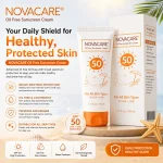 تیوب و جعبهٔ ضدآفتاب SPF50 نواکر کنار برگ‌های نعناع