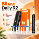 بنر تبلیغاتی مسواک برقی چرخشی بیتوی Bitvae Daily R2 مشکی با ۸ سری یدک و کیف مسافرتی